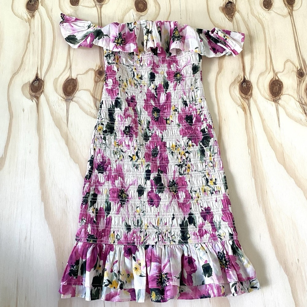 Abercrombie & Fitch Floral Smocked Midi Dress XS Off Shoulders Babydoll